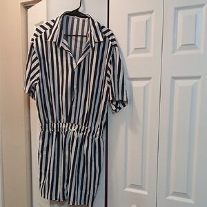 Source Unknown Black and White Striped Jumpsuit